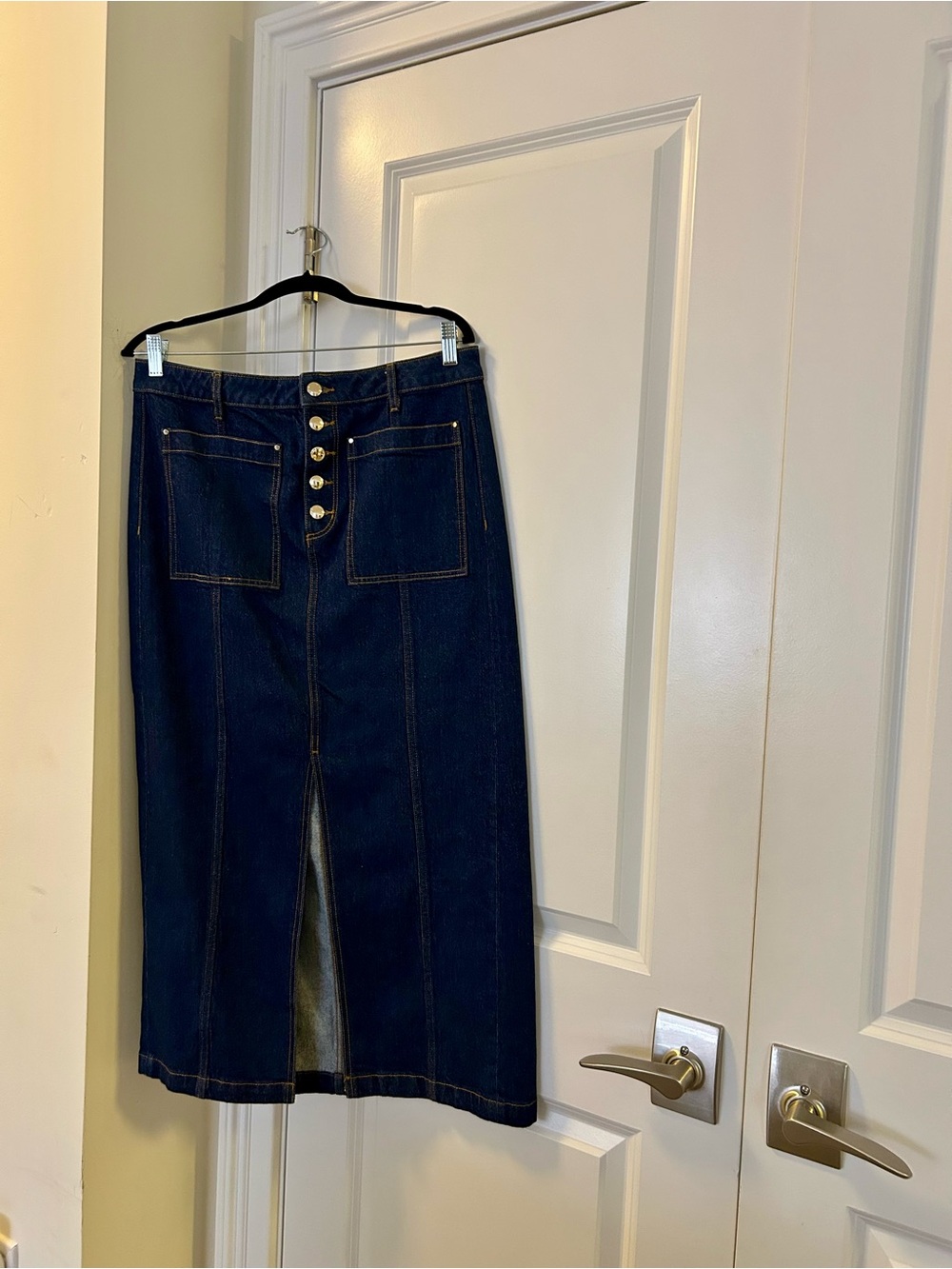 LOFT Dark Blue Denim Skirt with Button Front